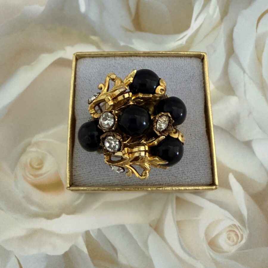 Black and Rhinestone Ring